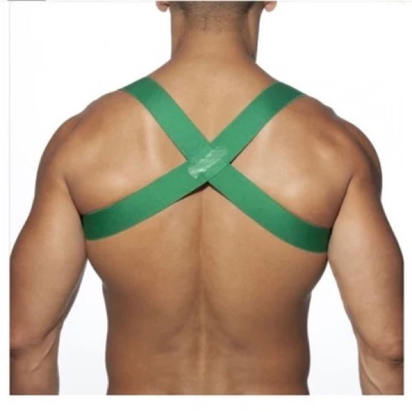 Mens Chest Strap Nylon Spandex Solid Color Sexy Male Elastic Shoulder Harness - Picture 6 of 7